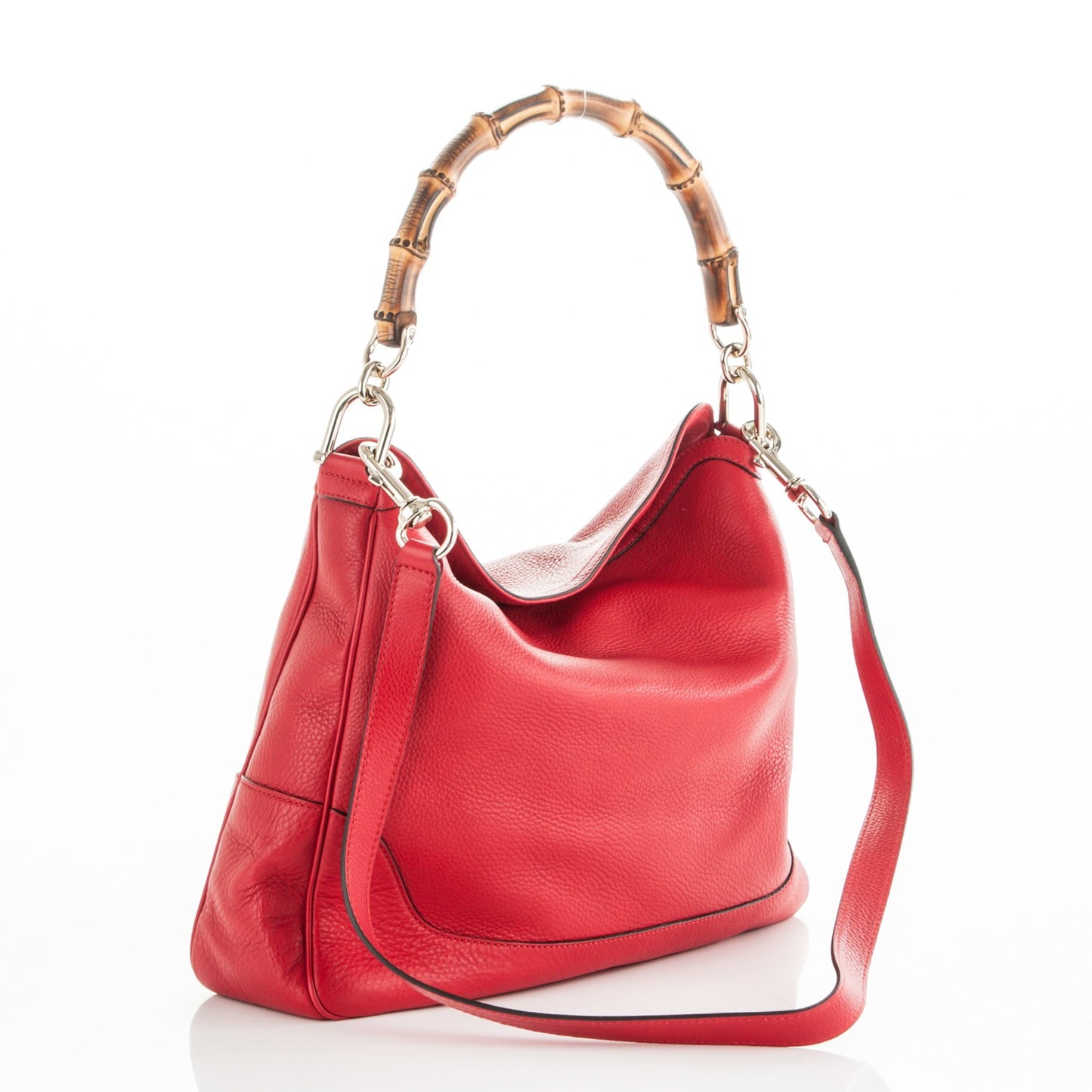 Pebbled Calfskin Medium Diana Bamboo Shoulder Bag Red