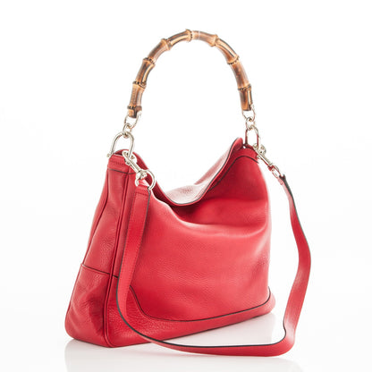 Gucci Pebbled Calfskin Medium Diana Bamboo Shoulder Bag Red 3 of 8