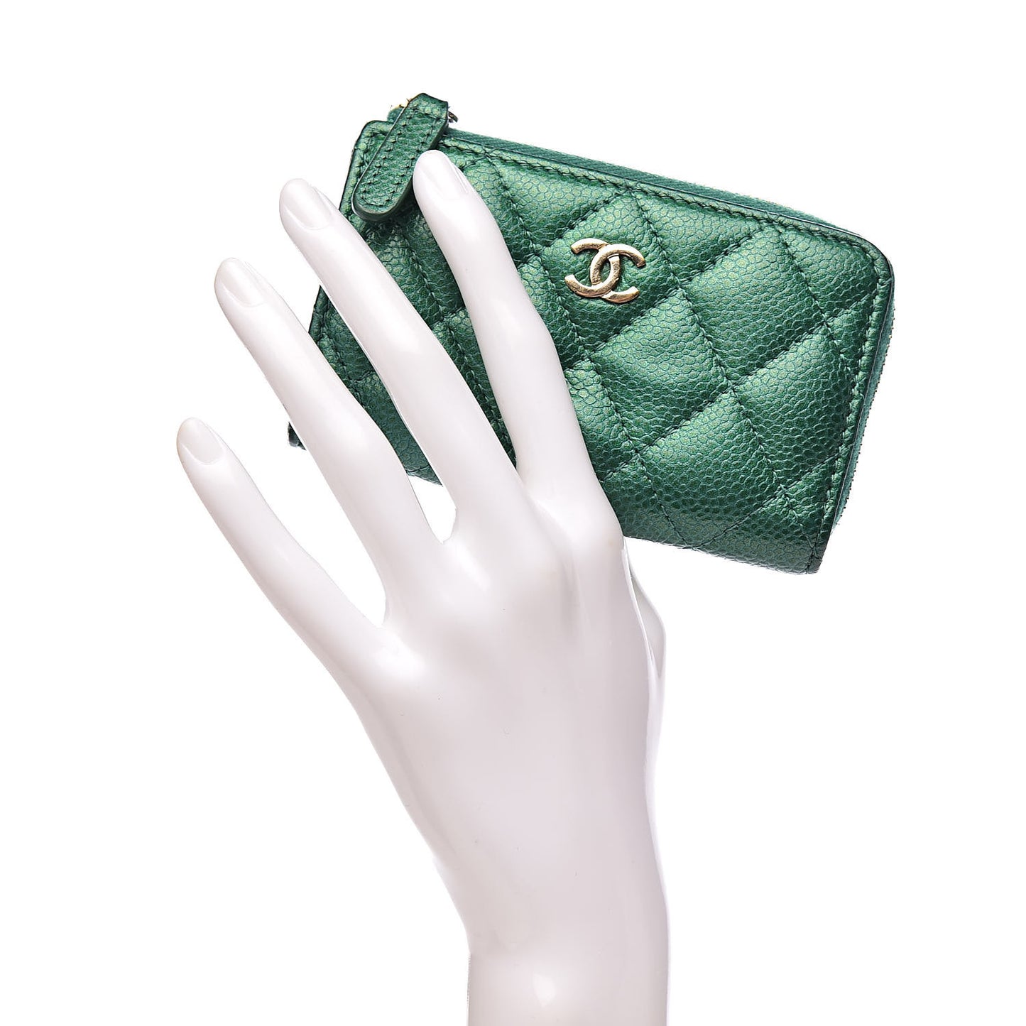 Metallic Caviar Quilted Key Holder Case Green