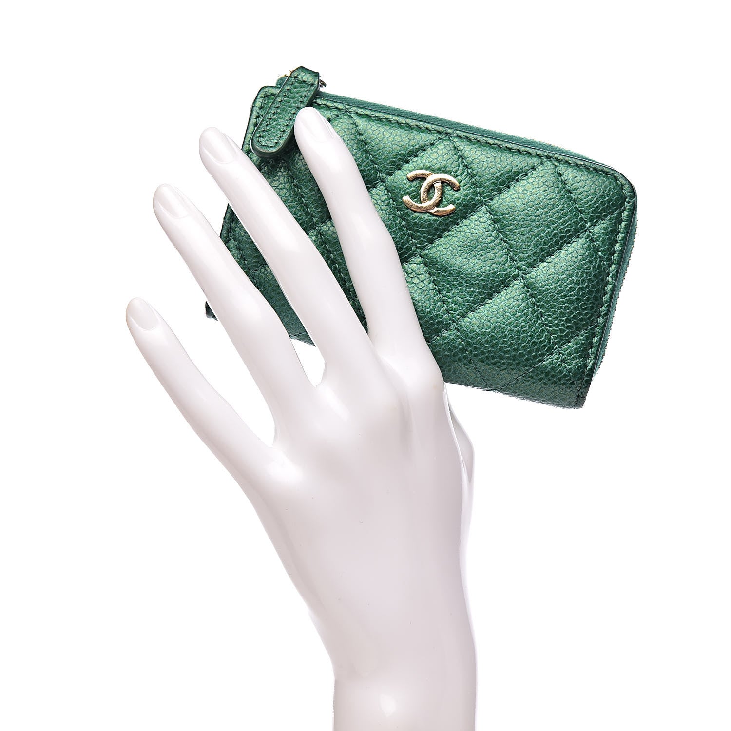 Chanel Metallic Caviar Quilted Key Holder Case Green 2 of 8