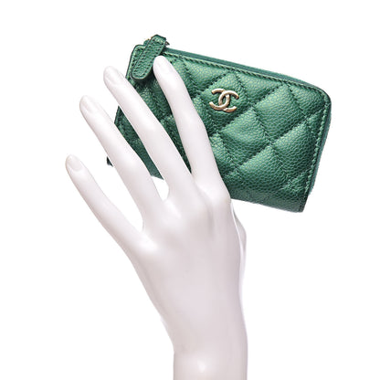 Chanel Metallic Caviar Quilted Key Holder Case Green 2 of 8