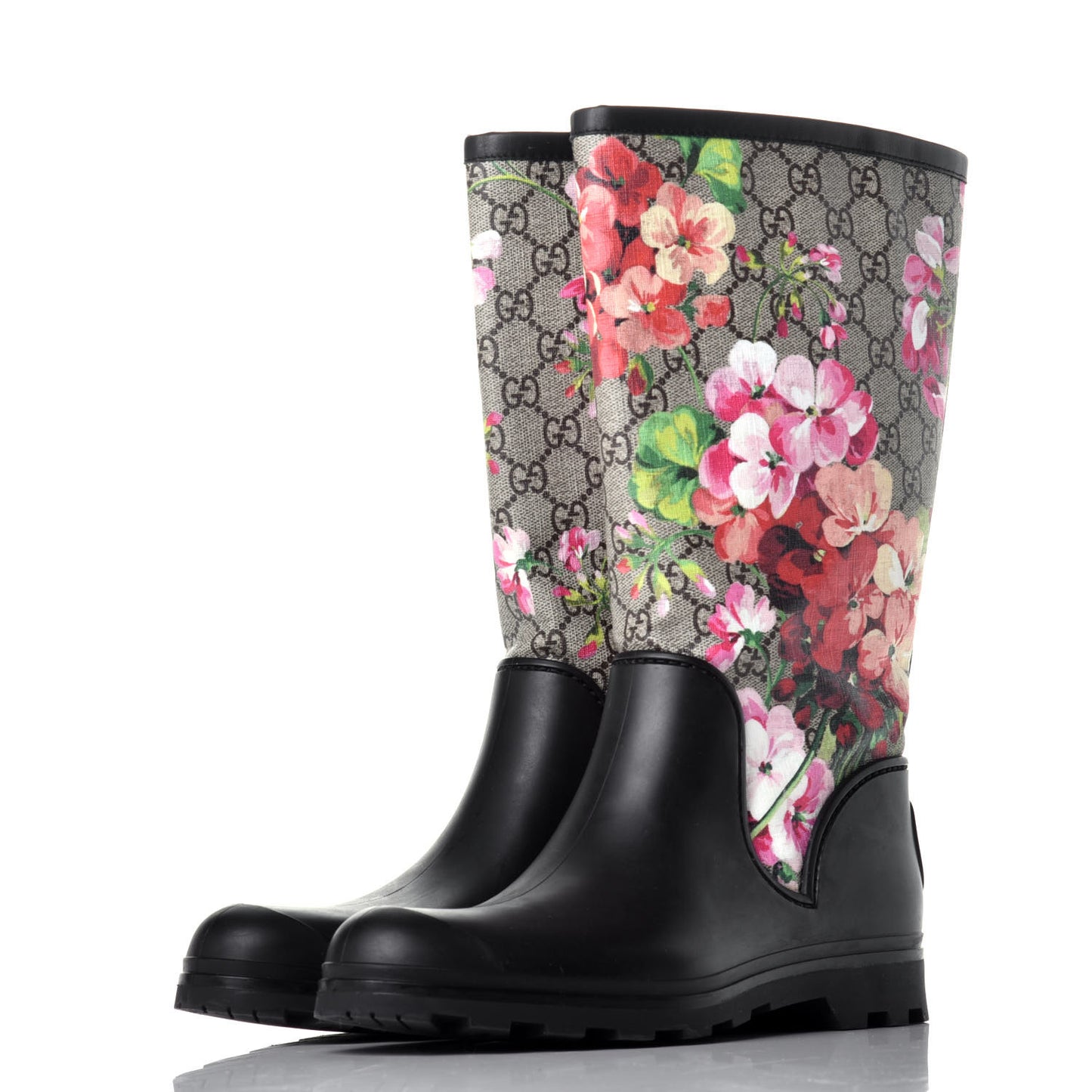 GG Supreme Monogram Blooms Flat Rubber Boots 38 Beige Multicolor