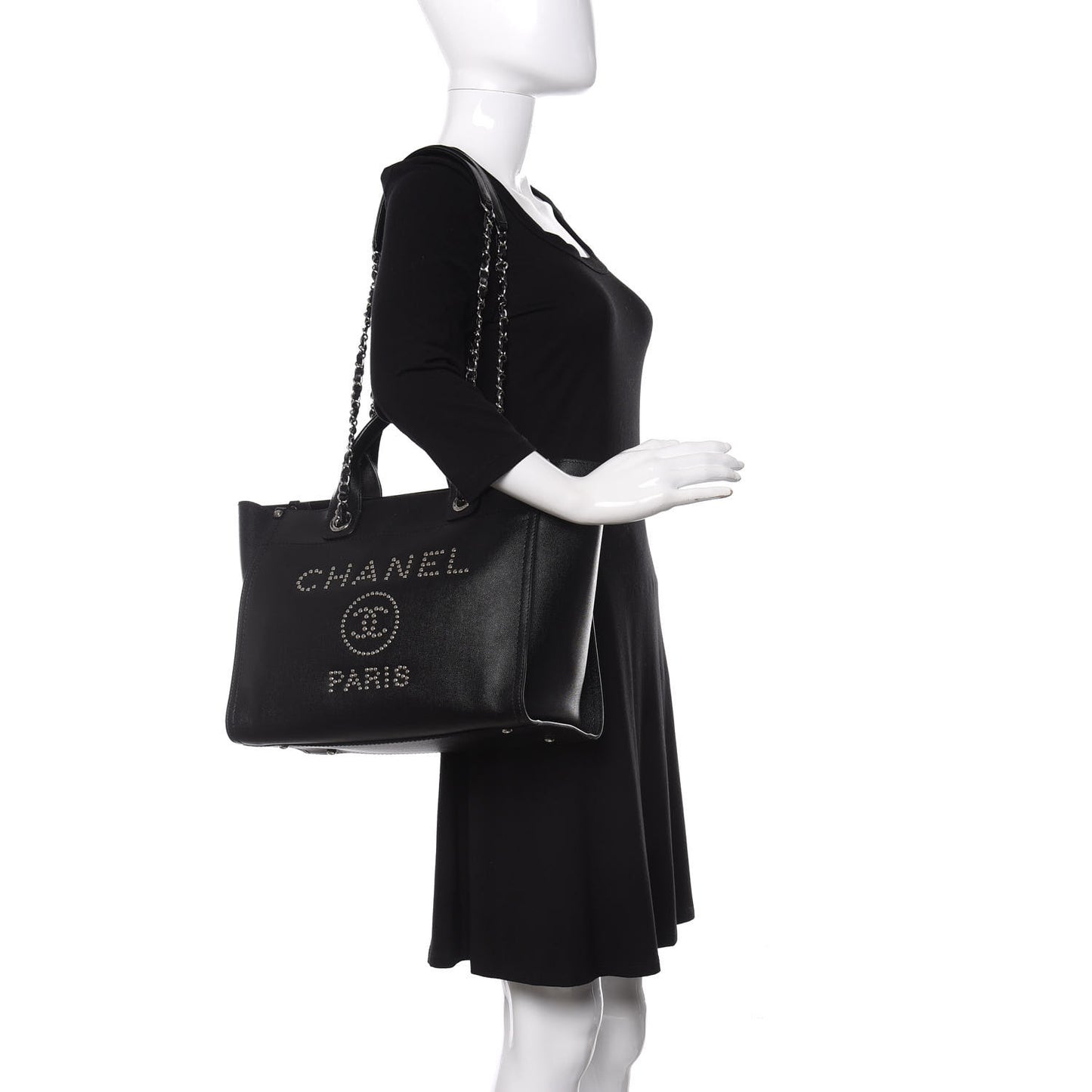 Caviar Small Studded Deauville Tote Black