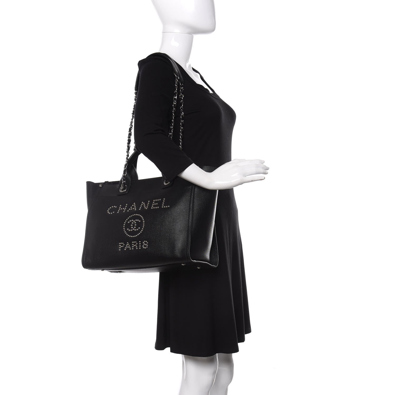 Chanel Caviar Small Studded Deauville Tote Black 2 of 11