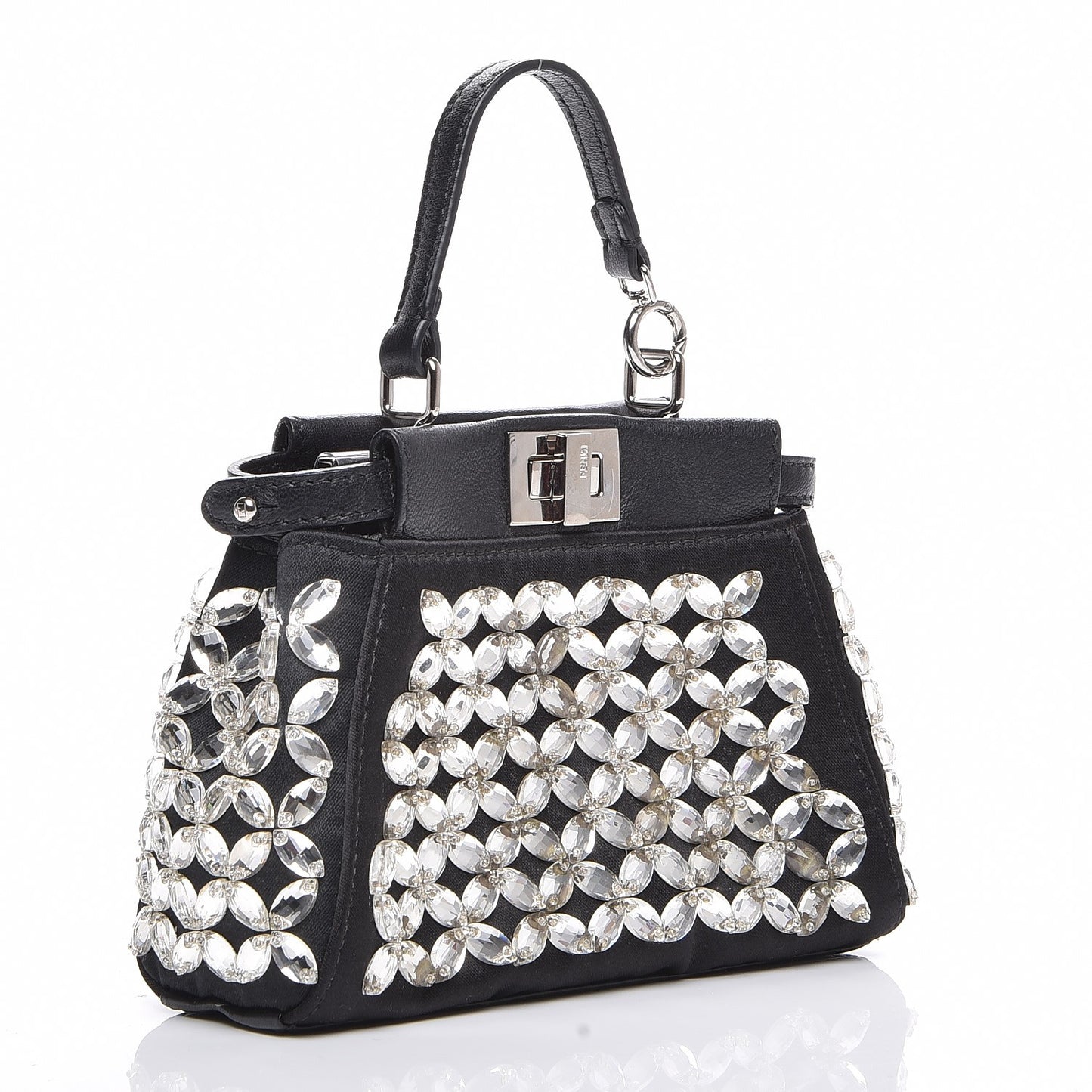 Satin Crystal Shiny Nappa Embroidered Micro Peekaboo Iconic Satchel Black Crystal