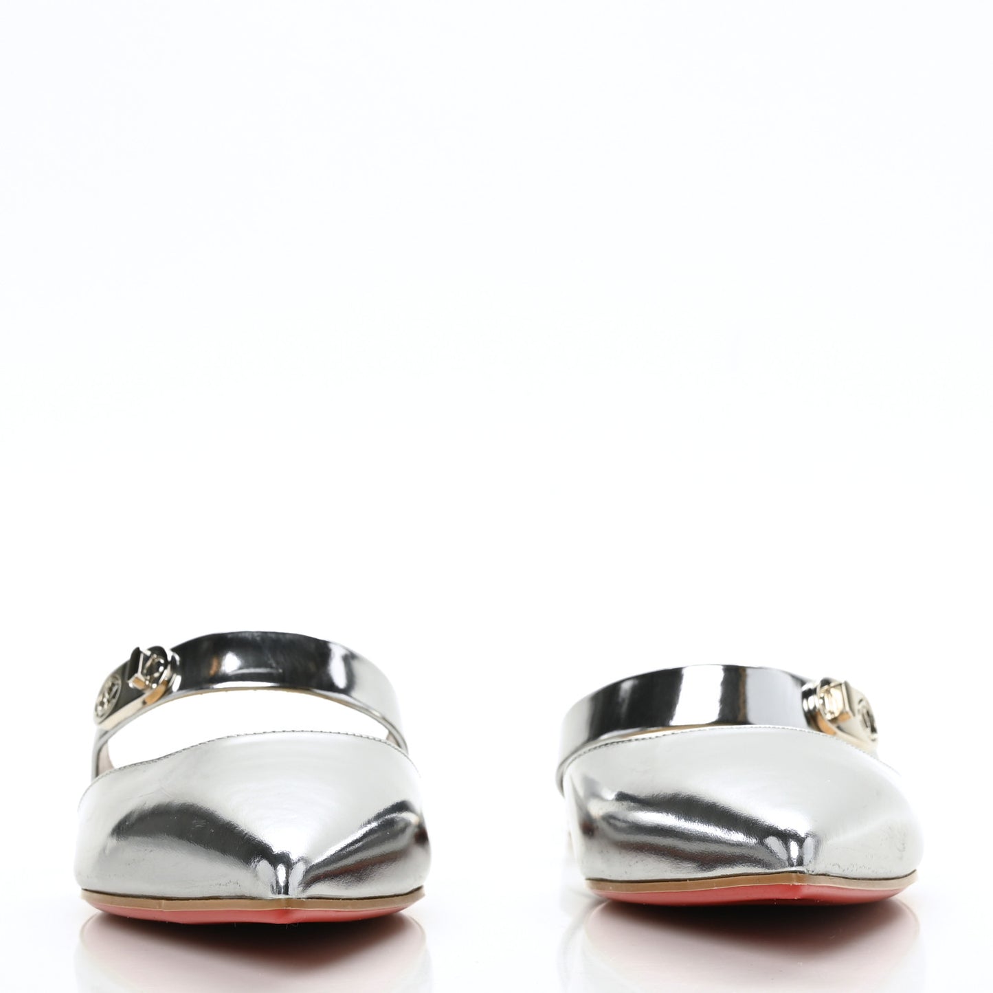 Patent Calfskin Choc Flat Mules 35.5 Silver