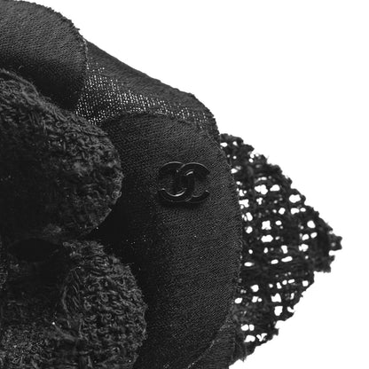 Chanel Tweed Fabric Camellia Pin Brooch Black 3 of 3