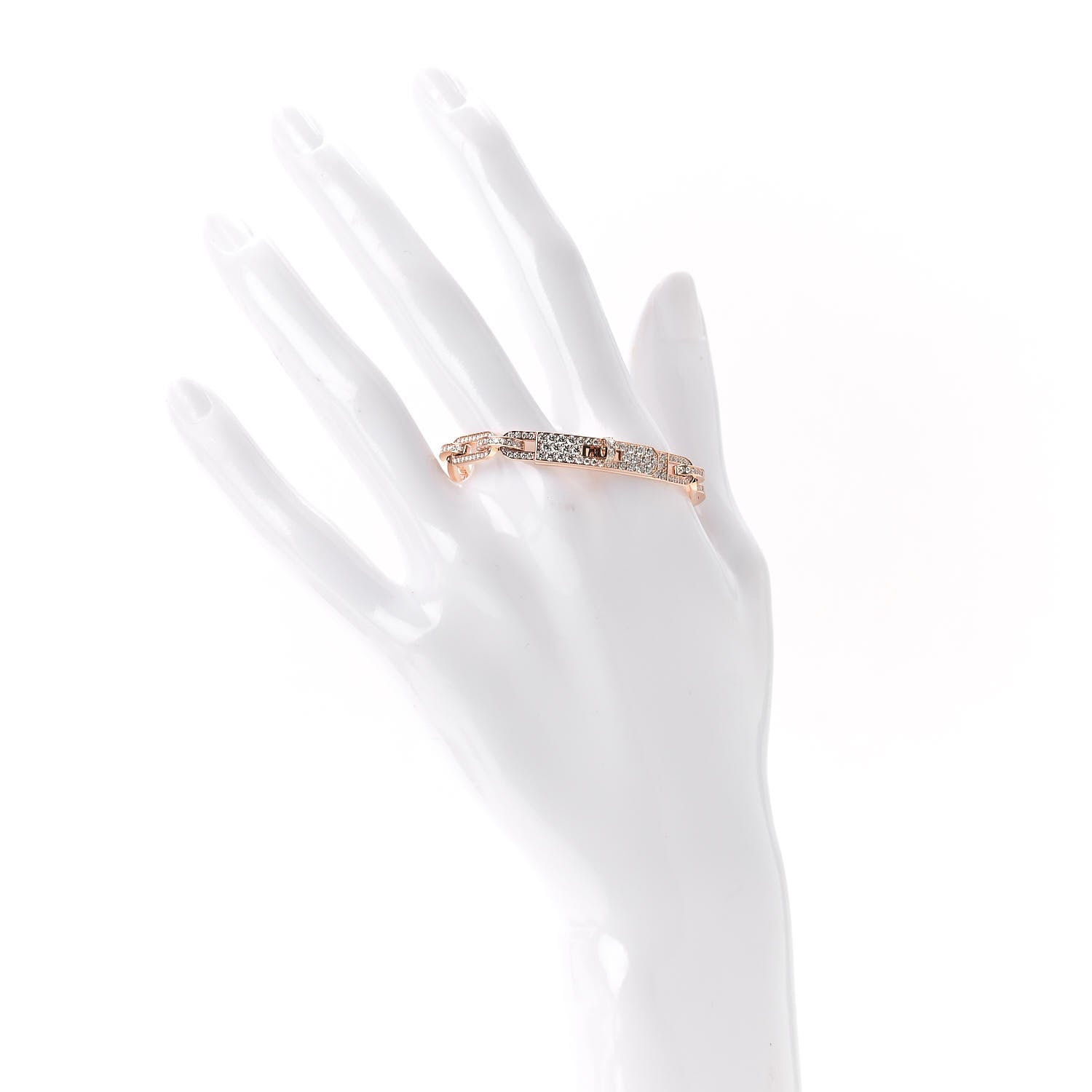 Hermes 18K Rose Gold Diamond Full Pave PM Kelly Chaine Bracelet ST 2 of 5