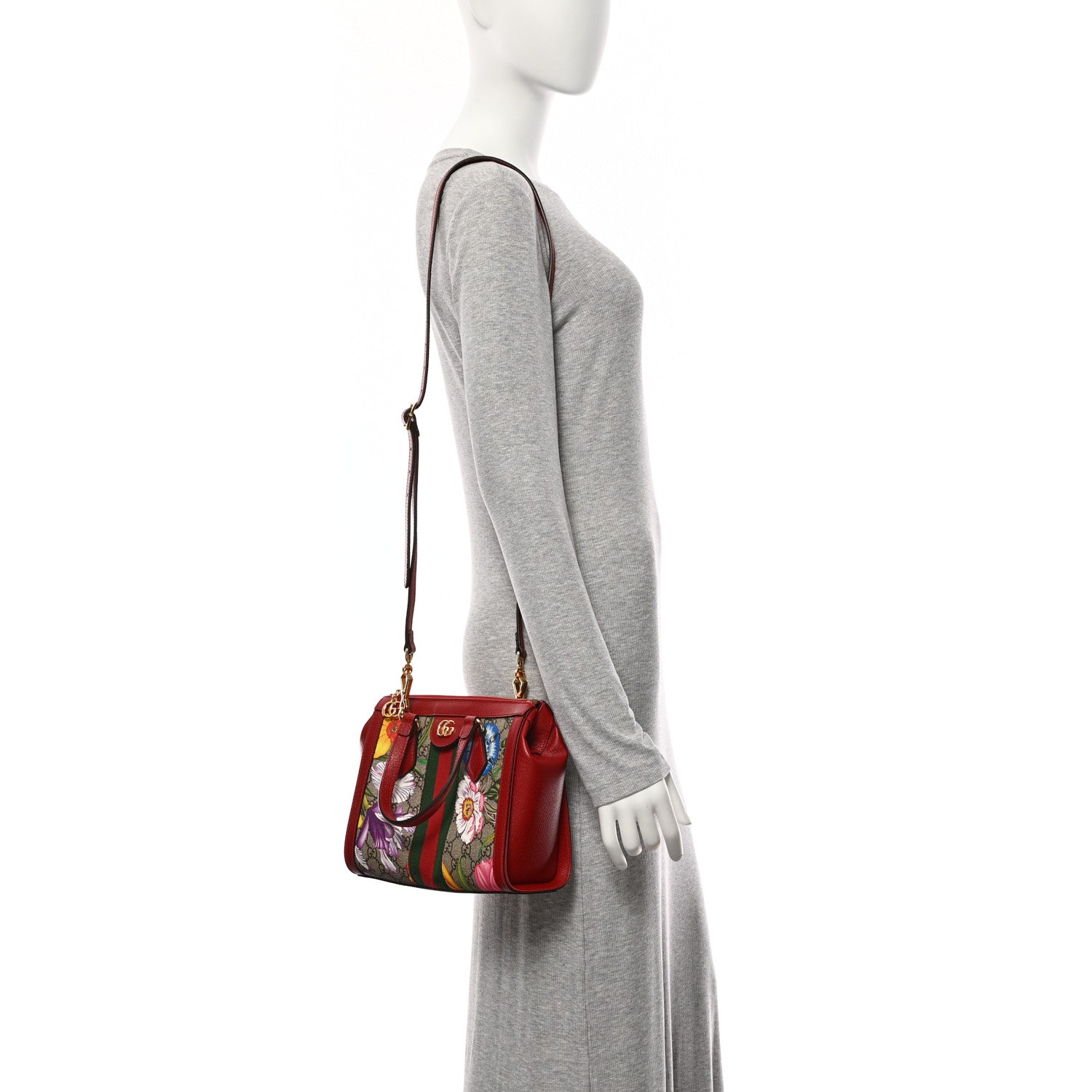 Gucci GG Supreme Monogram Flora Web Small Ophidia Tote Bag Red