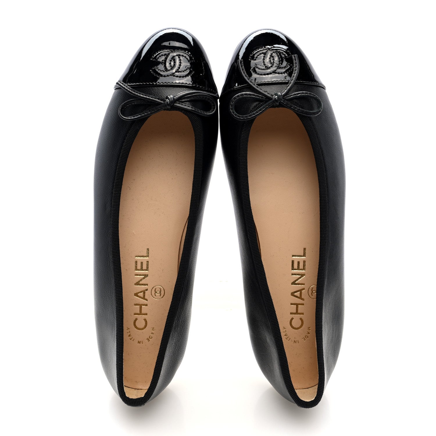 Chanel Lambskin Patent Cap Toe Ballerina Flats 37 Black 5 of 9