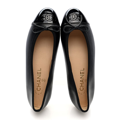 Chanel Lambskin Patent Cap Toe Ballerina Flats 37 Black 5 of 9