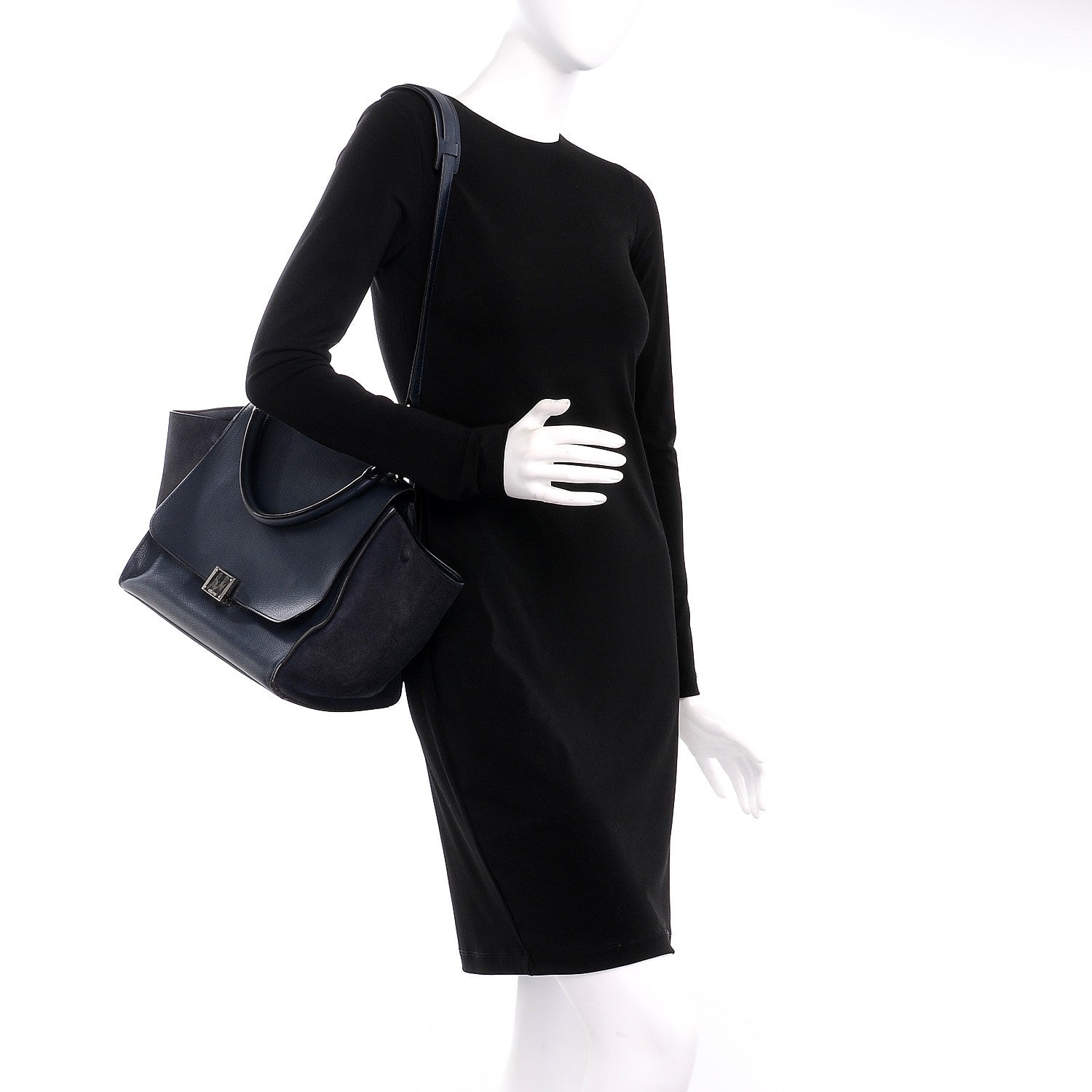 Celine Drummed Calfskin Suede Medium Trapeze Navy 2 of 15