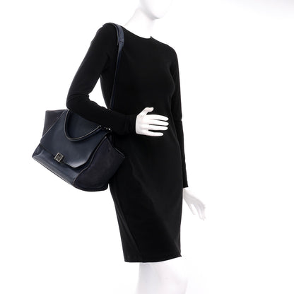 Celine Drummed Calfskin Suede Medium Trapeze Navy 2 of 15