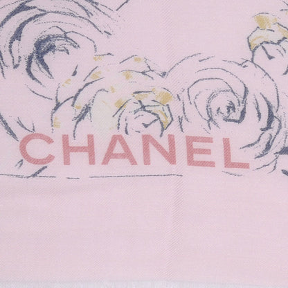 Chanel Cashmere Silk Logo Camellia Scarf Shawl Pink 3 of 5