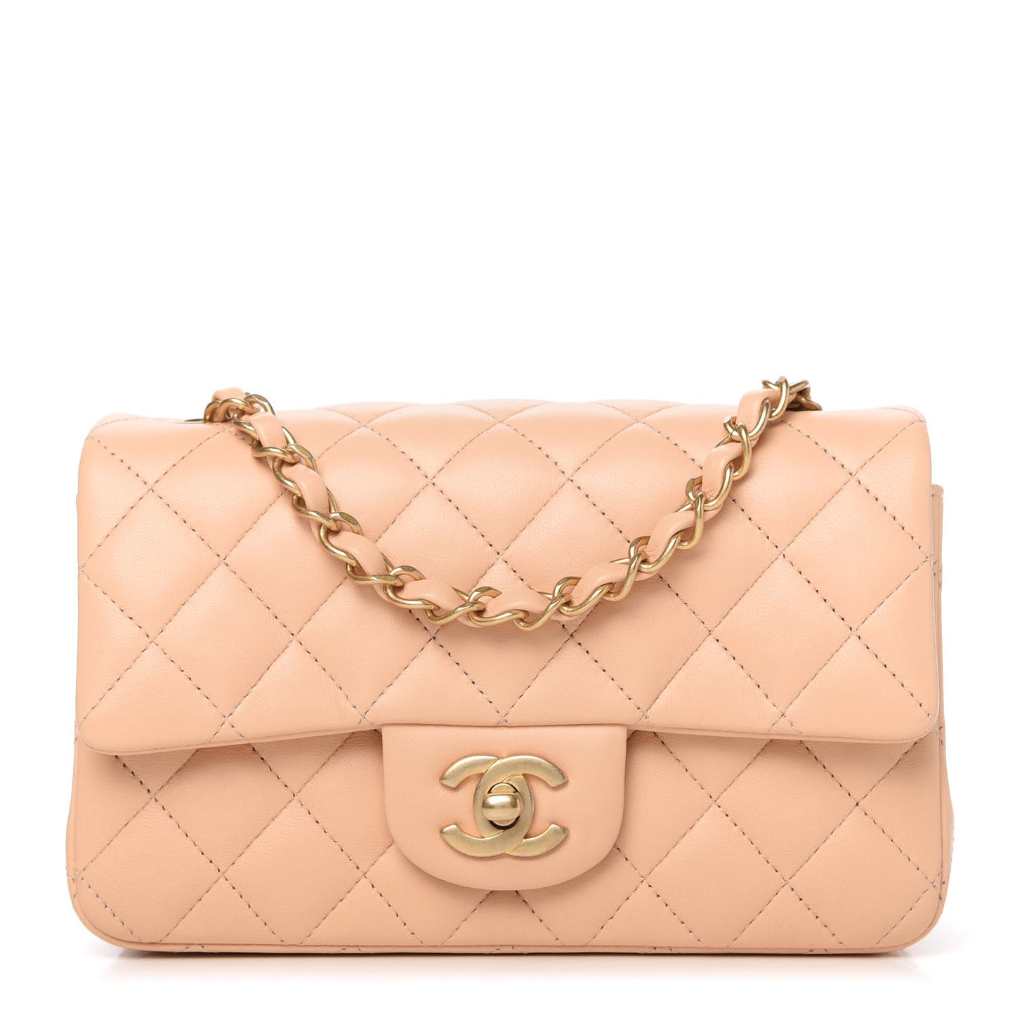 Lambskin Quilted Mini Rectangular Flap Beige