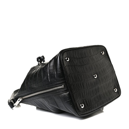Saint Laurent Calfskin Crocodile Embossed Large Emmanuelle Bucket Bag Black 7 of 31
