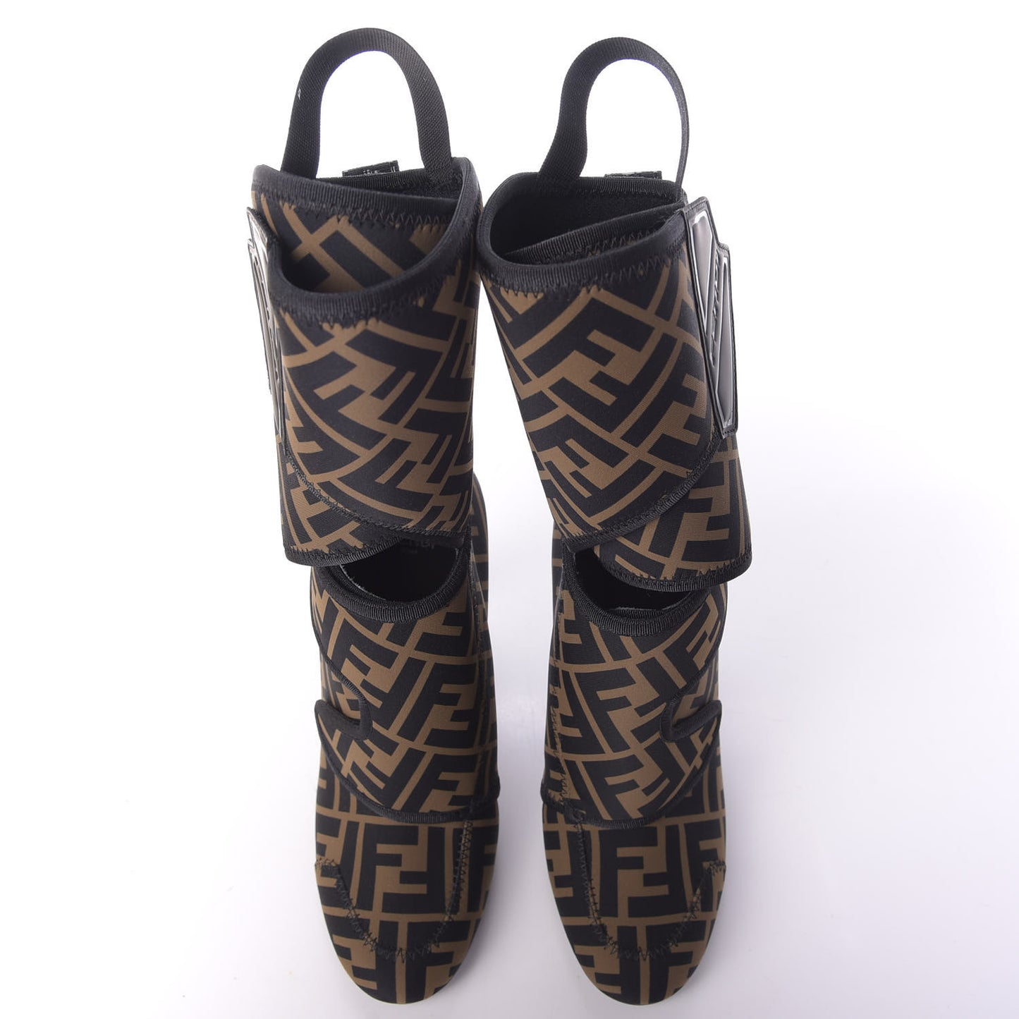 Lycra Vitello FF Logo Tape Promenade Ankle Boots 37 Tobacco Black