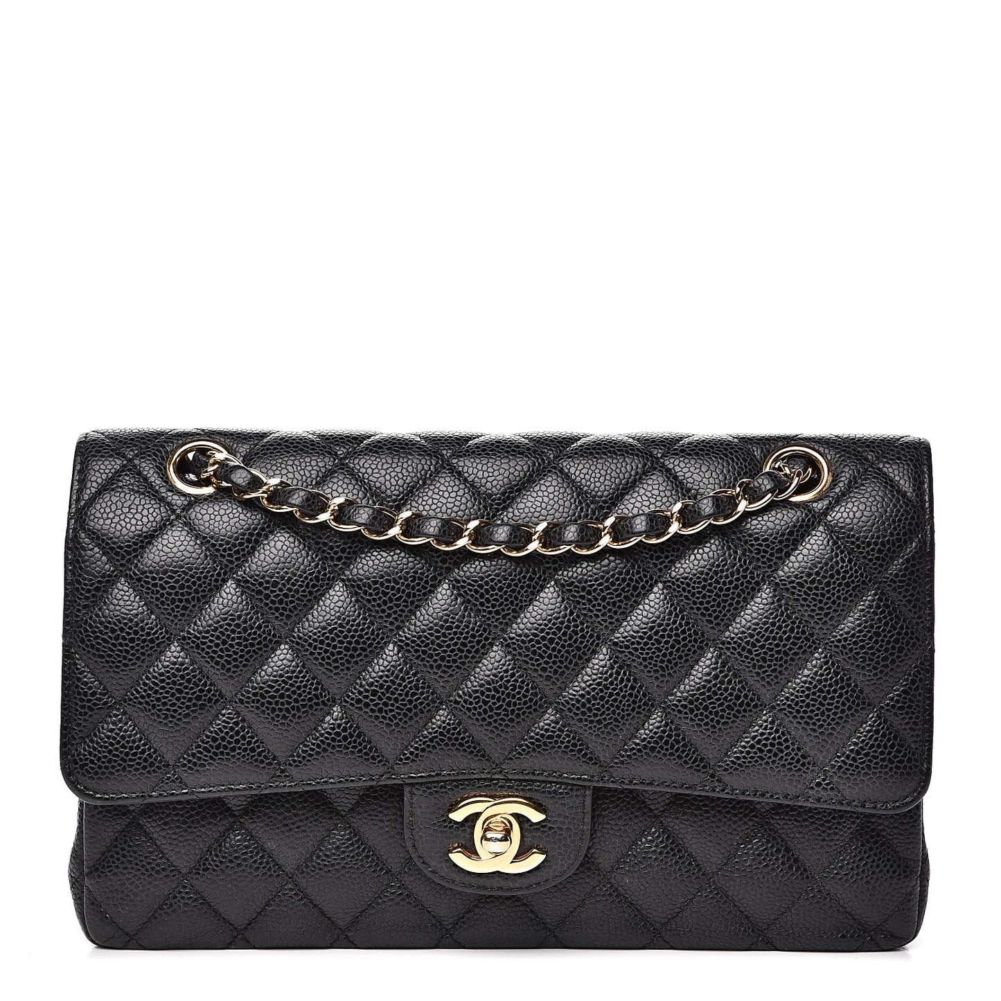 Caviar Quilted Medium Double Flap Black