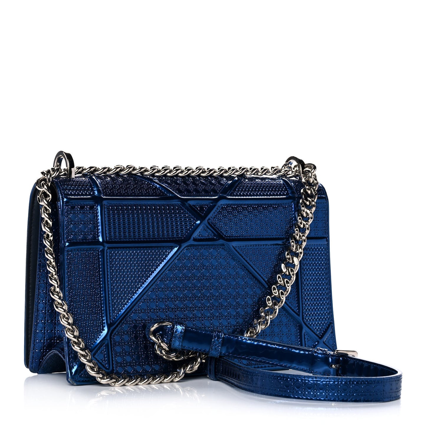 Metallic Patent Micro-Cannage Medium Diorama Flap Bag Blue