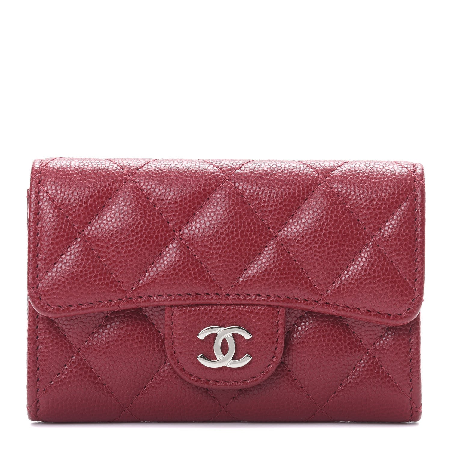 Chanel Caviar Quilted Flap Card Holder Wallet Dark Pink 1 of 9