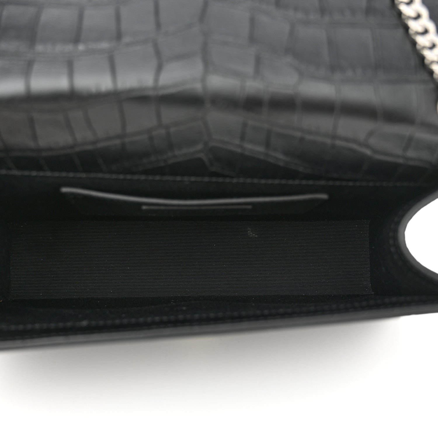 Saint Laurent Calfskin Crocodile Embossed Medium Classic Monogram Kate Tassel Satchel Black 5 of 11