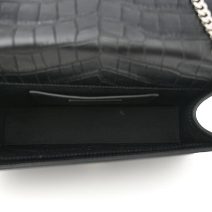 Saint Laurent Calfskin Crocodile Embossed Medium Classic Monogram Kate Tassel Satchel Black 5 of 11