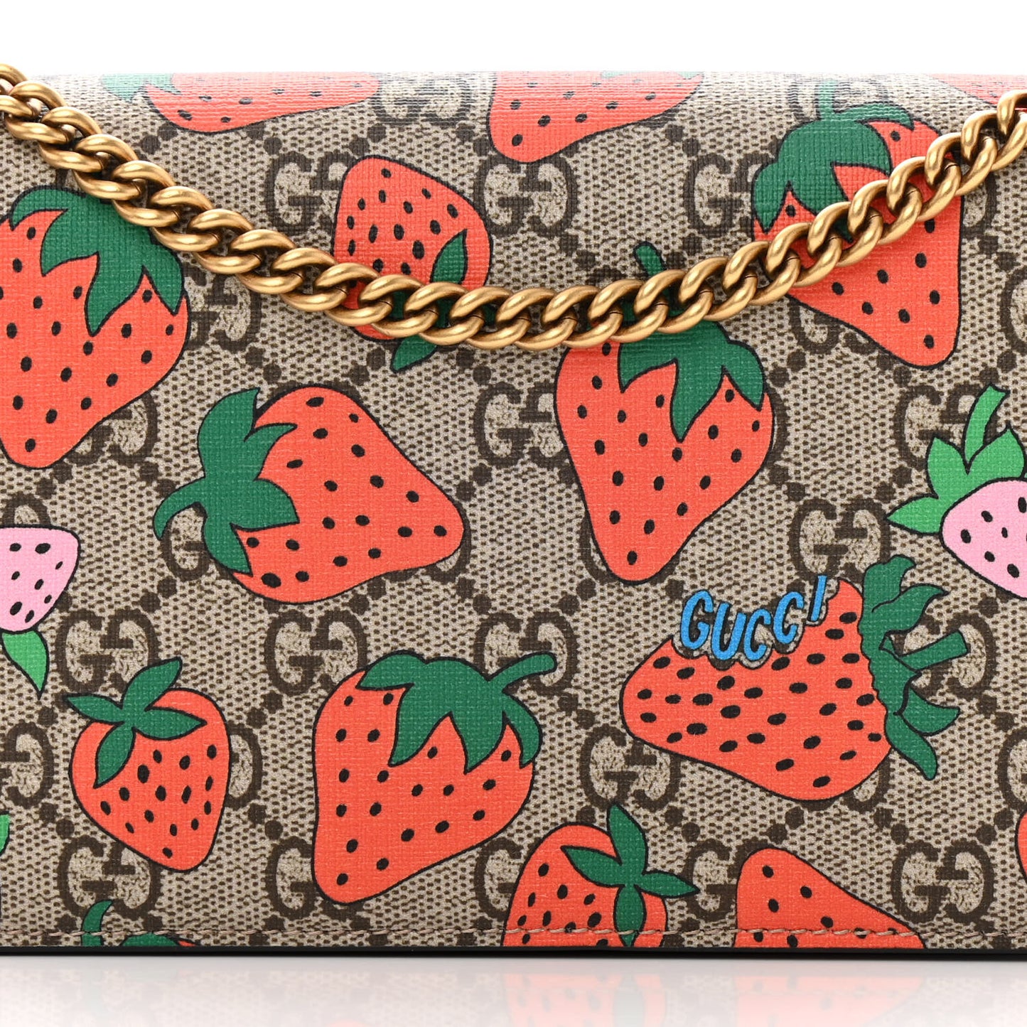 GG Supreme Monogram Strawberry Chain Wallet