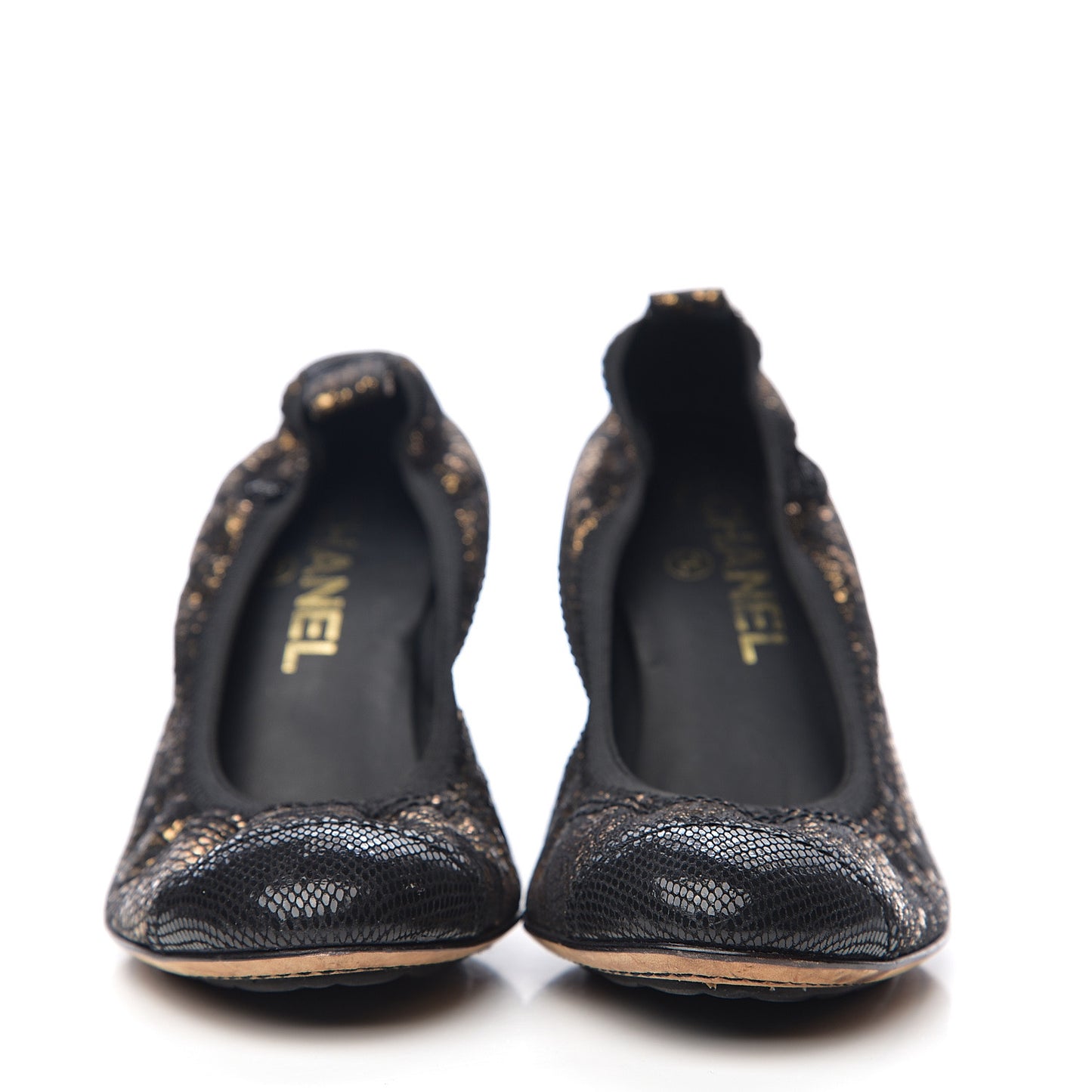 Metallic Fabric Elastic Cap Toe Pumps 37 Black Gold