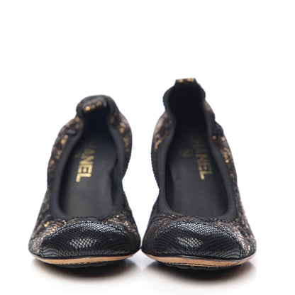 Chanel Metallic Fabric Elastic Cap Toe Pumps 37 Black Gold 2 of 8