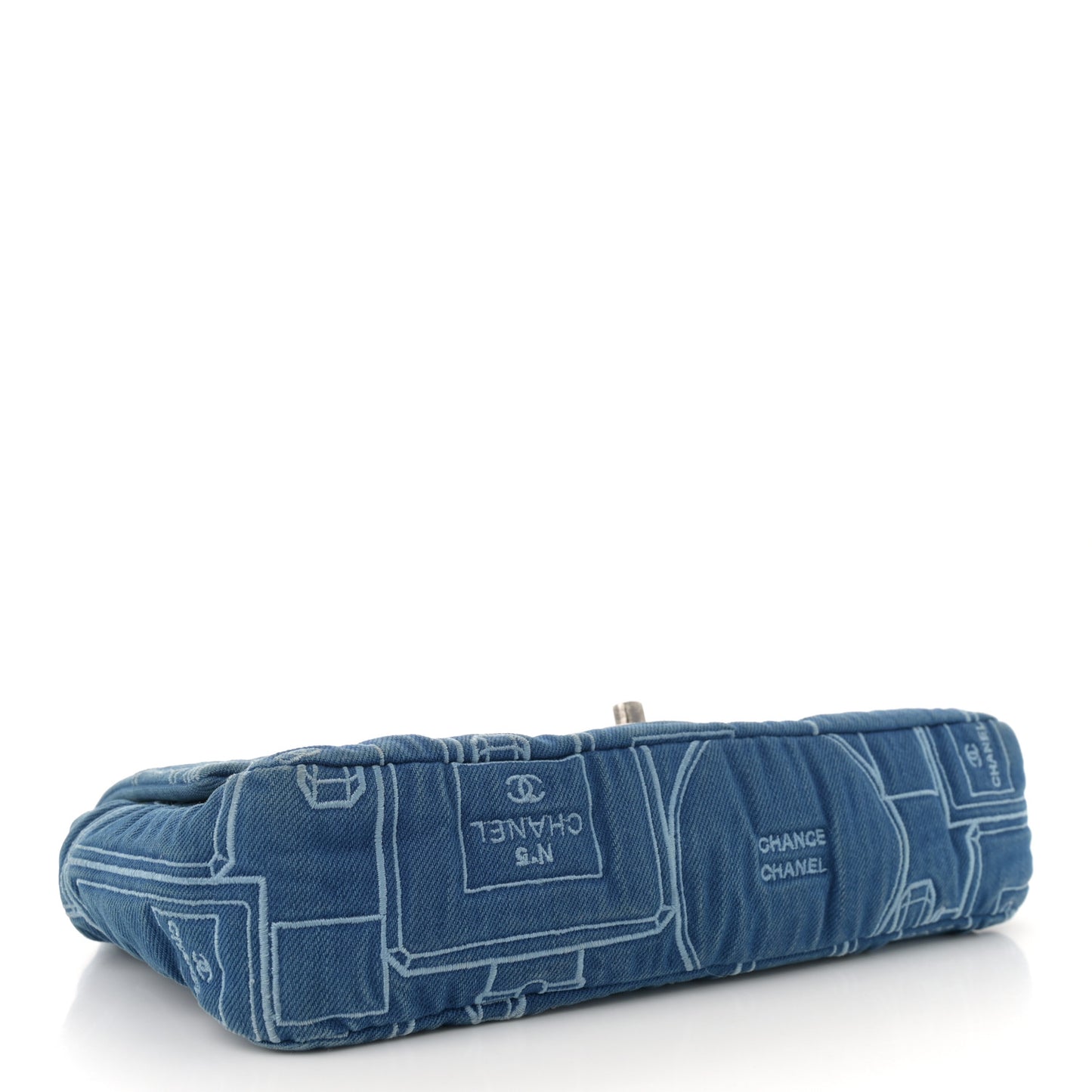 Denim Embroidered Medium Perfume Bottle Flap Light Blue