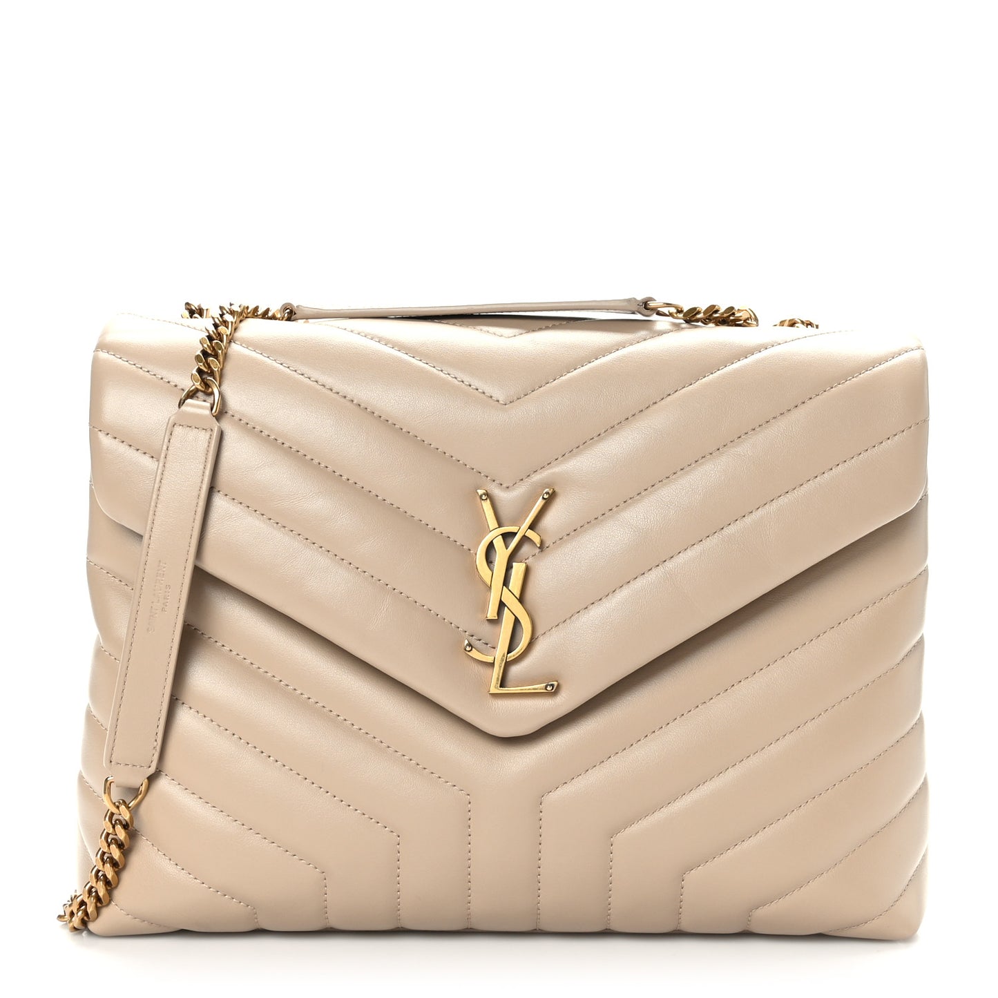 Calfskin Y Quilted Monogram Medium Loulou Chain Satchel Dark Beige