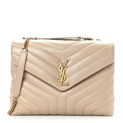 Saint Laurent Calfskin Y Quilted Monogram Medium Loulou Chain Satchel Dark Beige 1 of 9
