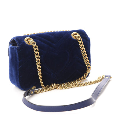 Gucci Velvet Matelasse Mini GG Marmont Shoulder Bag Cobalt Blue 3 of 10
