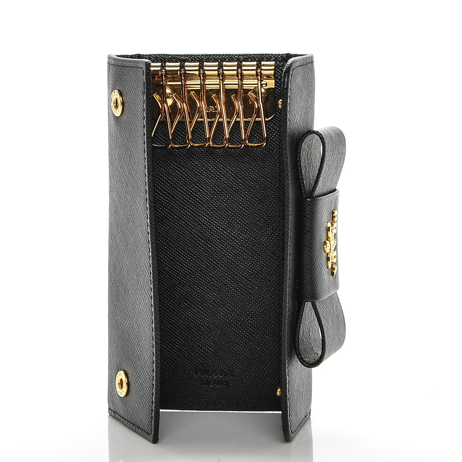 Prada Saffiano Fiocco Bow Metal 6 Key Holder Nero Black 5 of 7