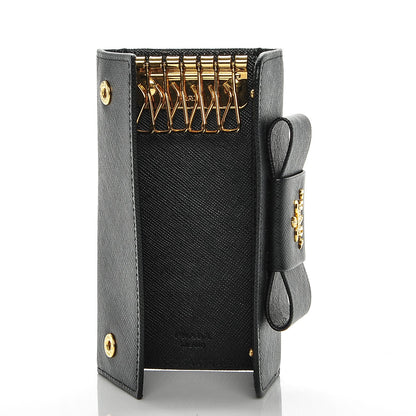 Prada Saffiano Fiocco Bow Metal 6 Key Holder Nero Black 5 of 7