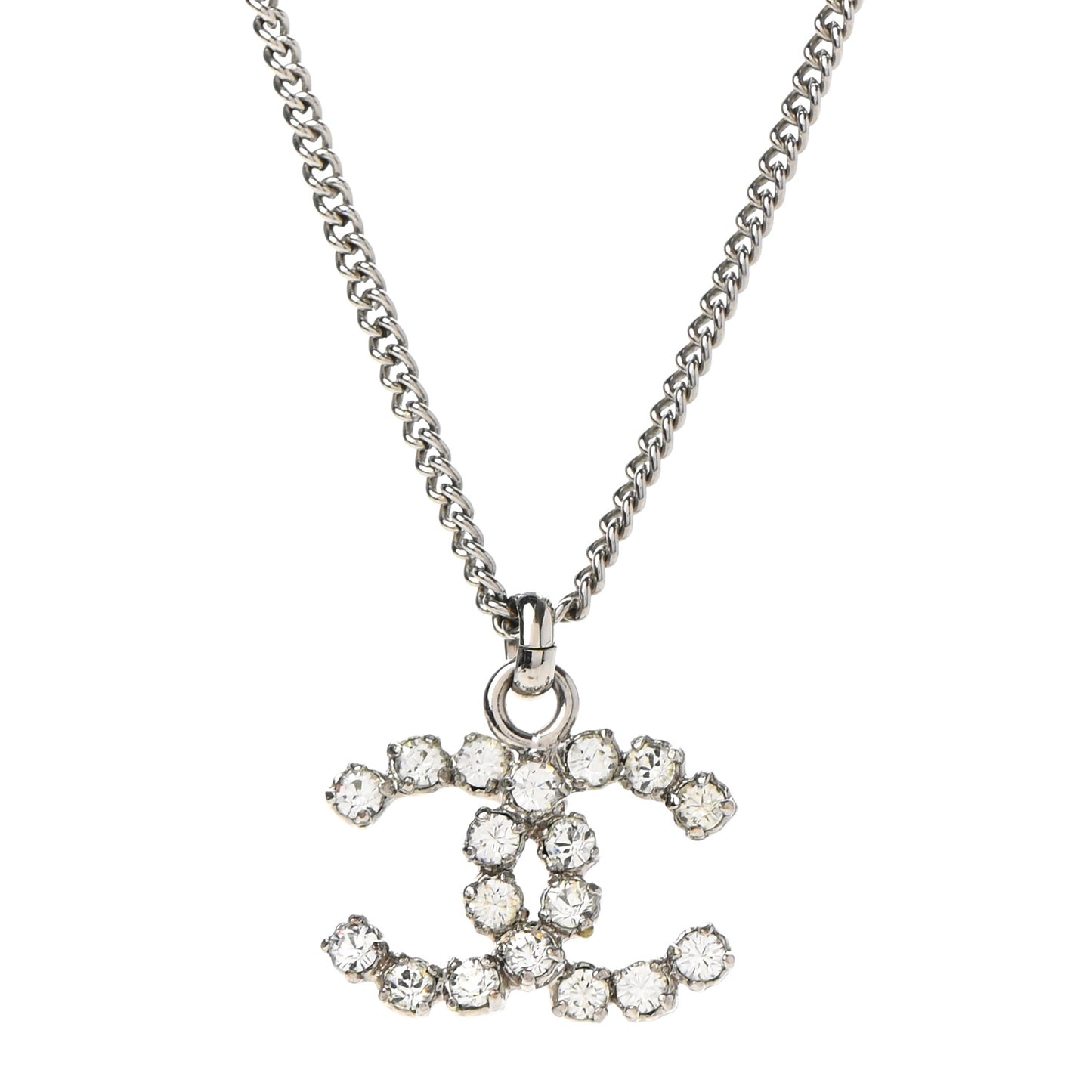 Crystal CC Pendant Necklace Silver