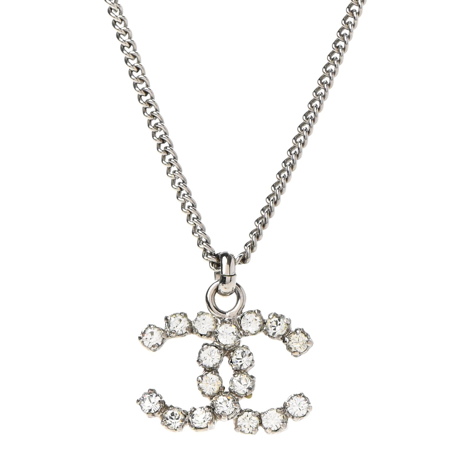 Chanel Crystal CC Pendant Necklace Silver 4 of 6