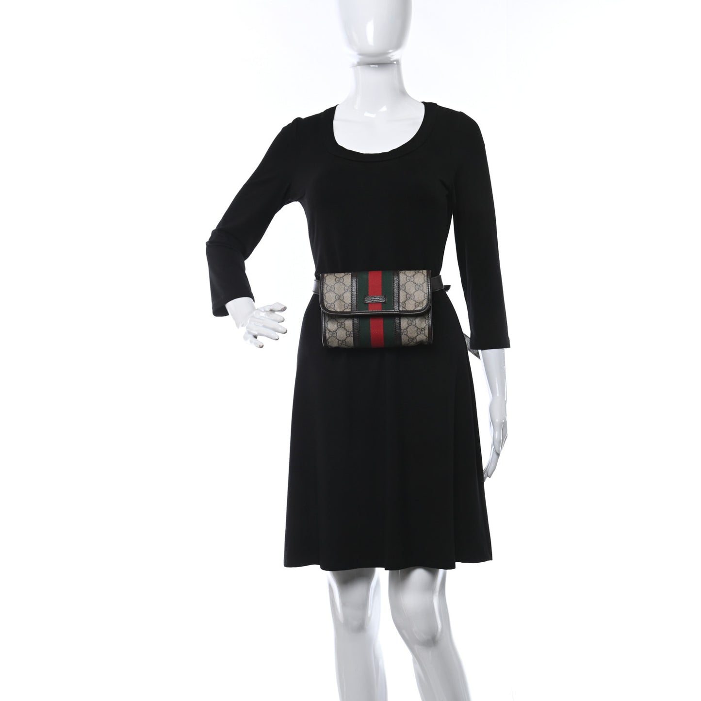 GG Monogram Plus Web Belt Bag Dark Brown