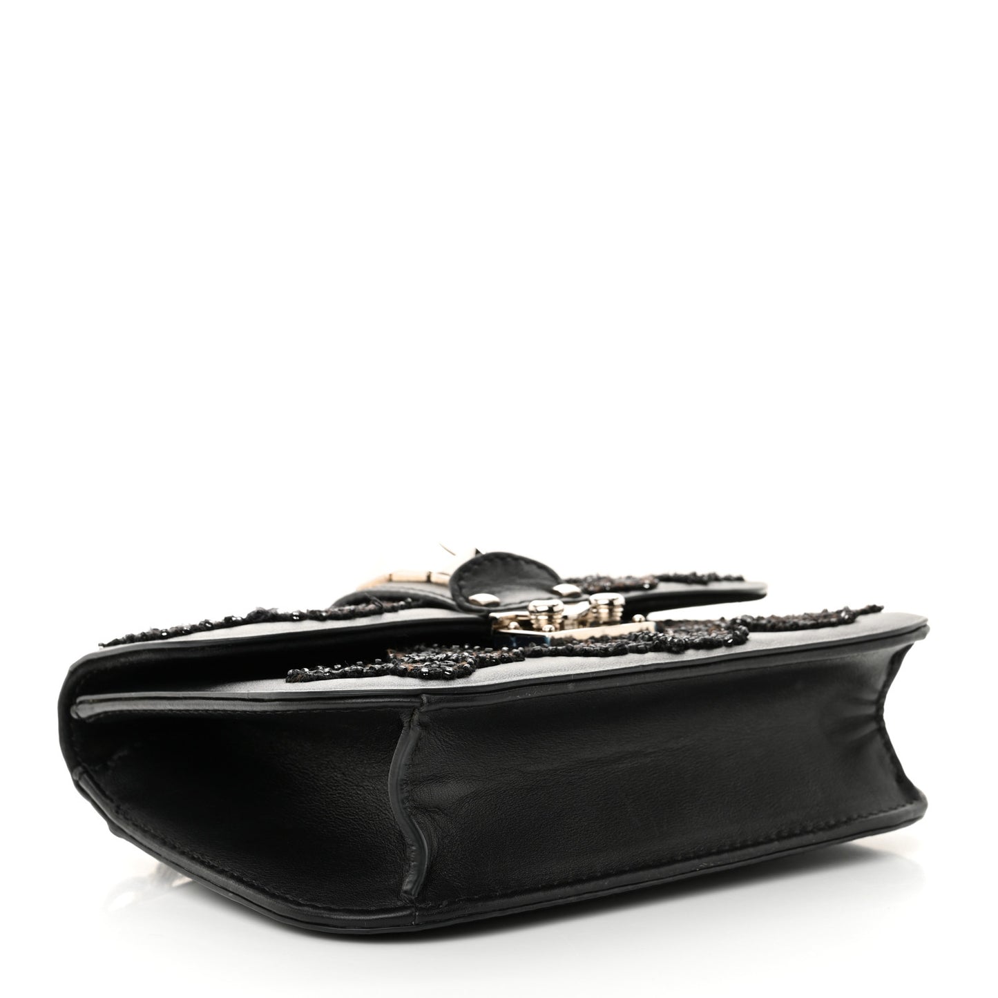 Vitello Beaded Butterfly Small Glam Lock Rockstud Flap Black