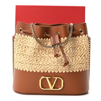 Valentino Garavani Raffia Crochet Nappa Mini Vlogo Bucket Bag Natural Brown 10 of 10