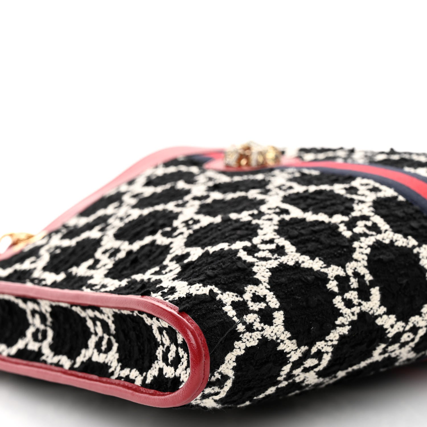 Gucci Tweed GG Monogram Large Rajah Chain Tote Romantic Cherry Black White 10 of 11