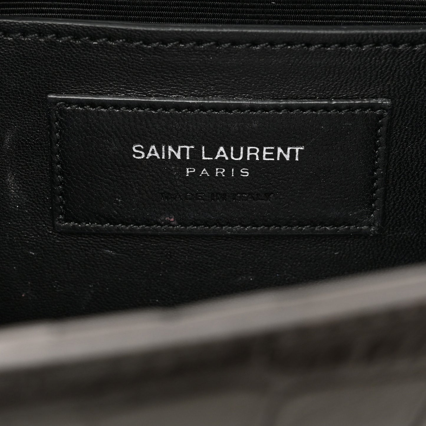Croc Embossed Calfskin Classic Kate Monogram Clutch Fog