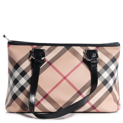 Burberry Patent Leather Supernova Check Stanton Tote Black 1 of 10