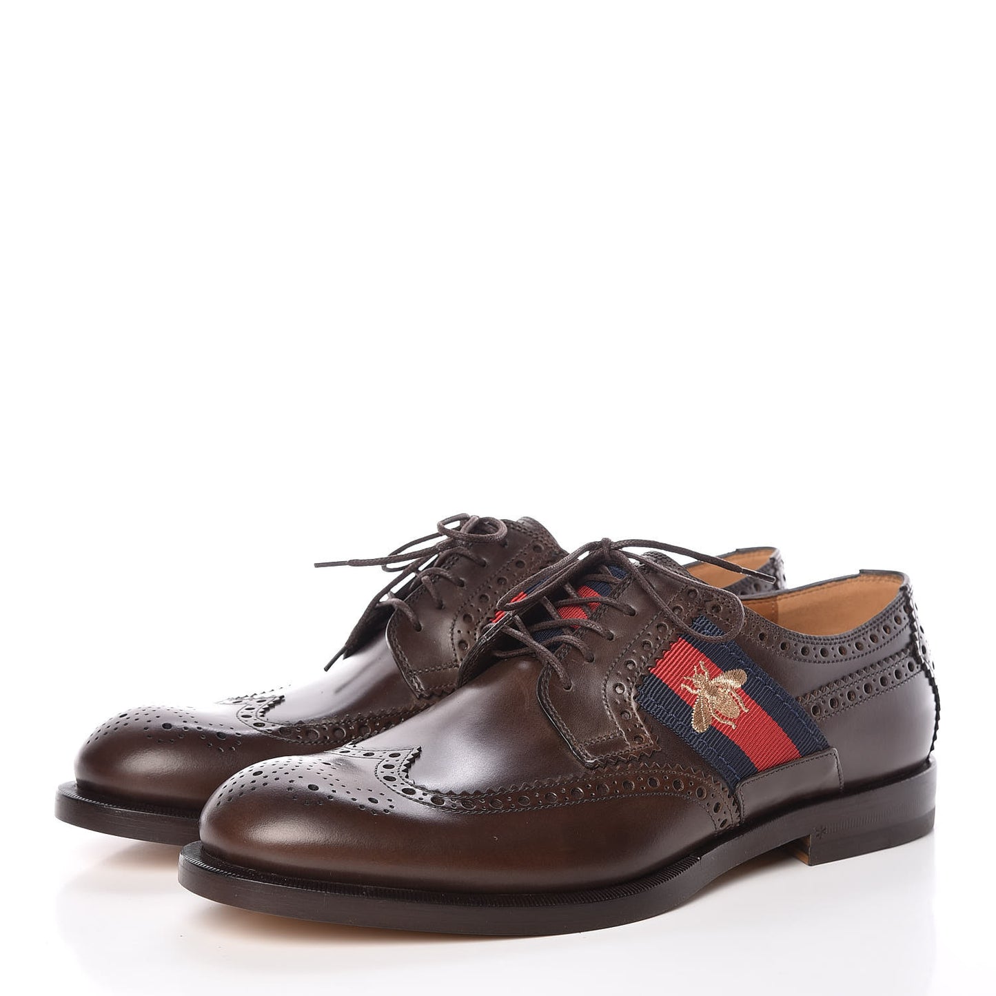Calfskin Web Bee Embroidered Mens Lace Up Brogue Wingtip Derby Shoes 7 Cocoa