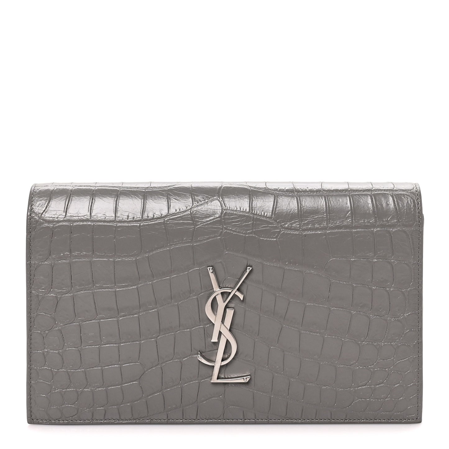 Croc Embossed Calfskin Classic Kate Monogram Clutch Fog