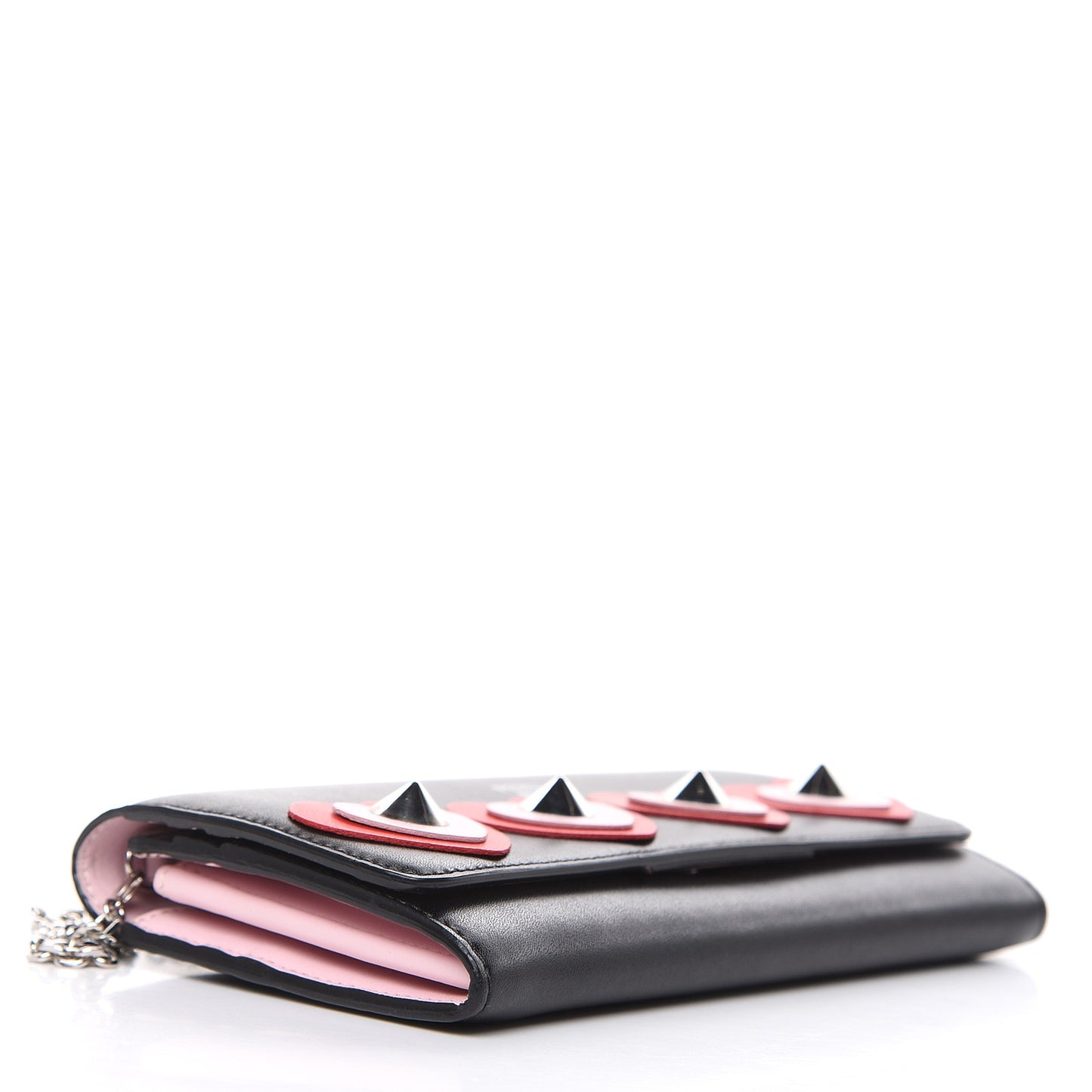 Calfskin Heart Studded Continental Wallet On Chain Black Red Peonia