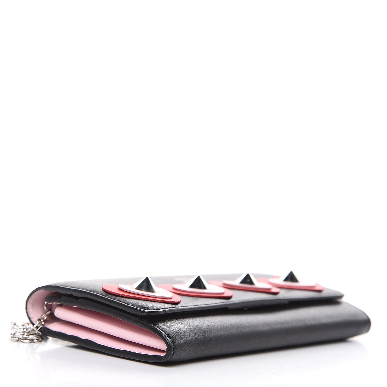 Fendi Calfskin Heart Studded Continental Wallet On Chain Black Red Peonia 4 of 11
