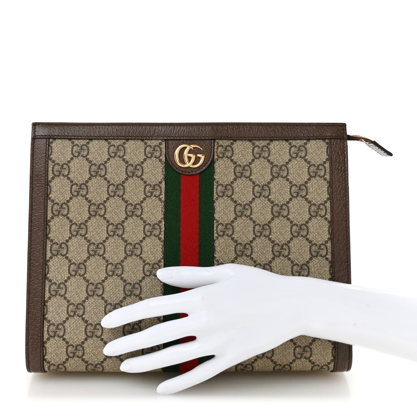 GG Supreme Monogram Web Ophidia Pouch Brown