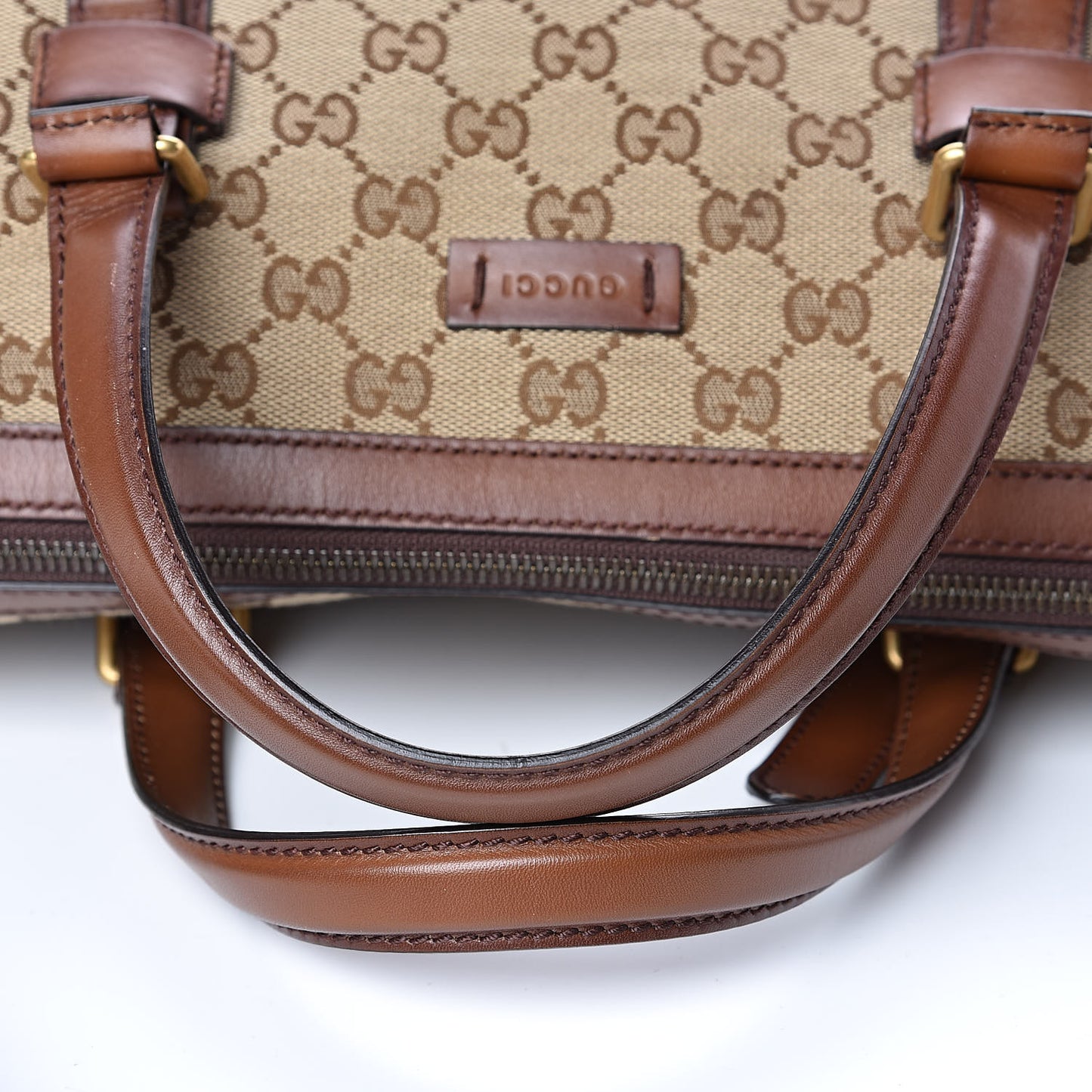 Monogram Medium Lady Web Boston Bag Beige Cuir