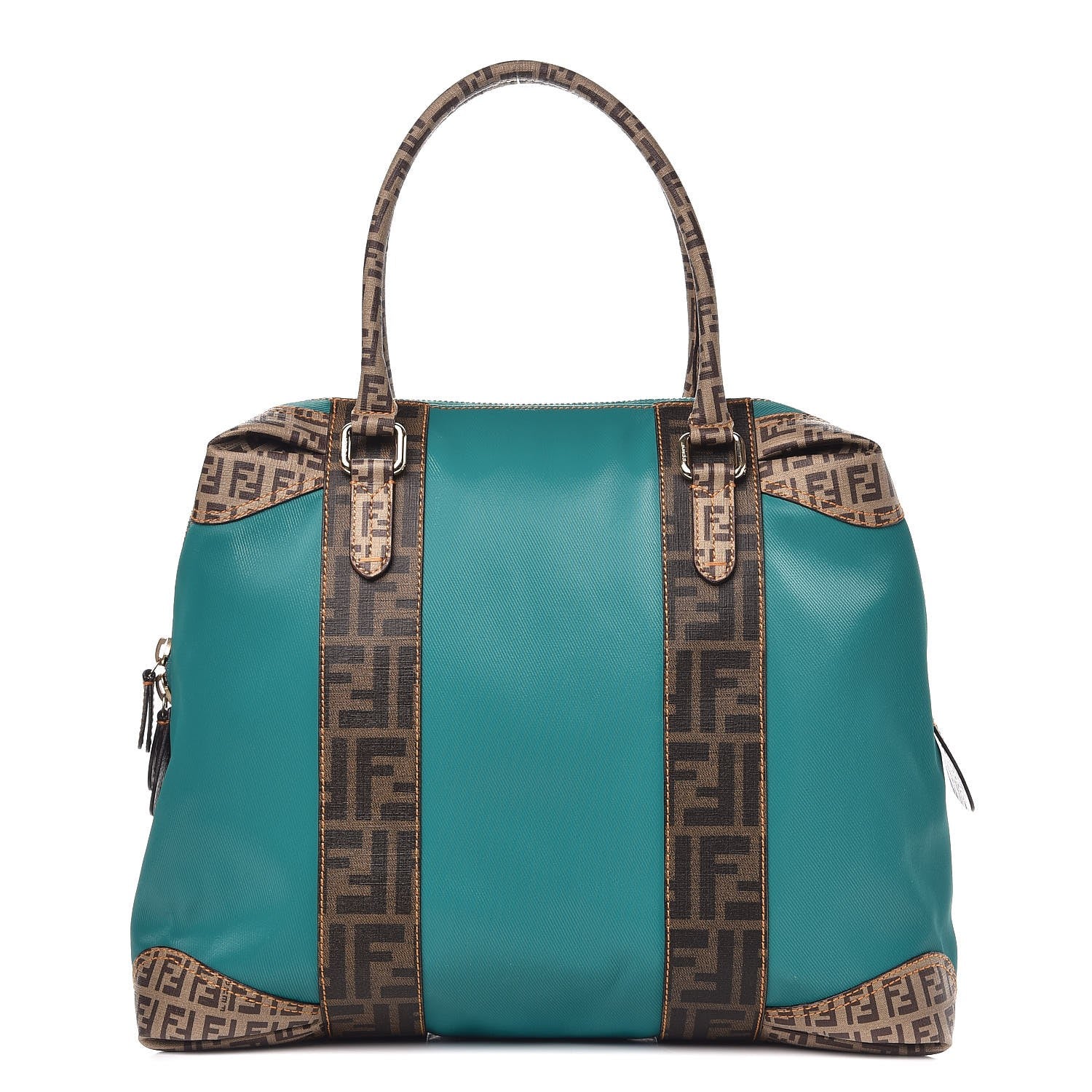 Fendi Canvas Zucca Zucchino Spalmati Large B Mix Tote Teal Tobacco 1 of 11